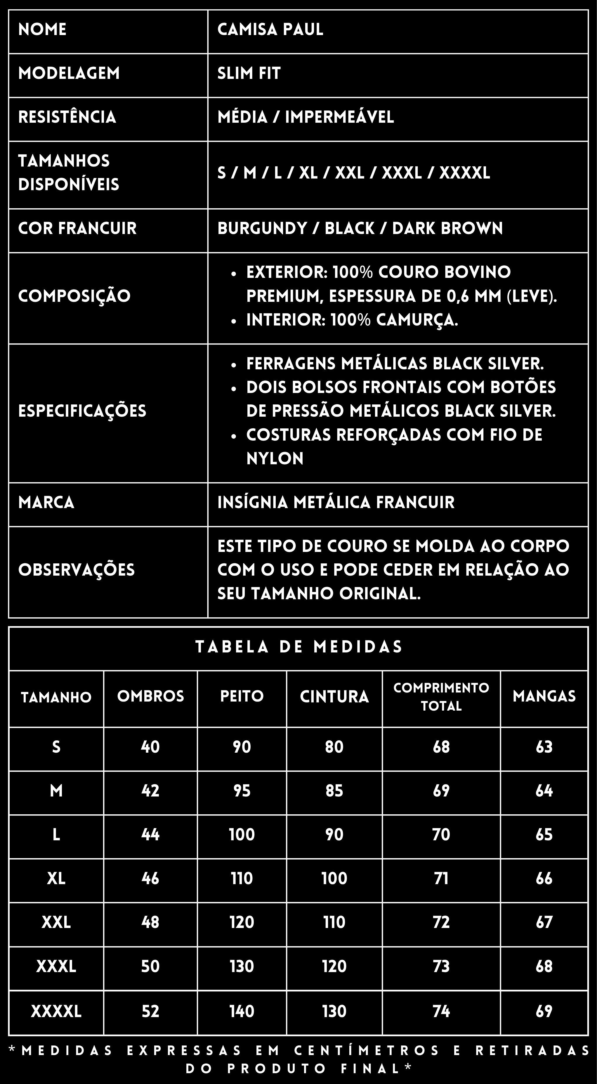 Camisa Couro Bovino Paul Black FRANCUIR